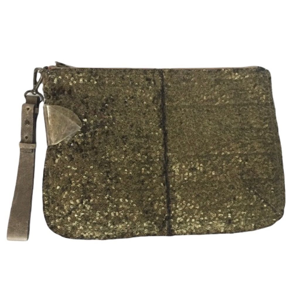 Halston Heritage Clutch Matt Bronze Sequin Leather